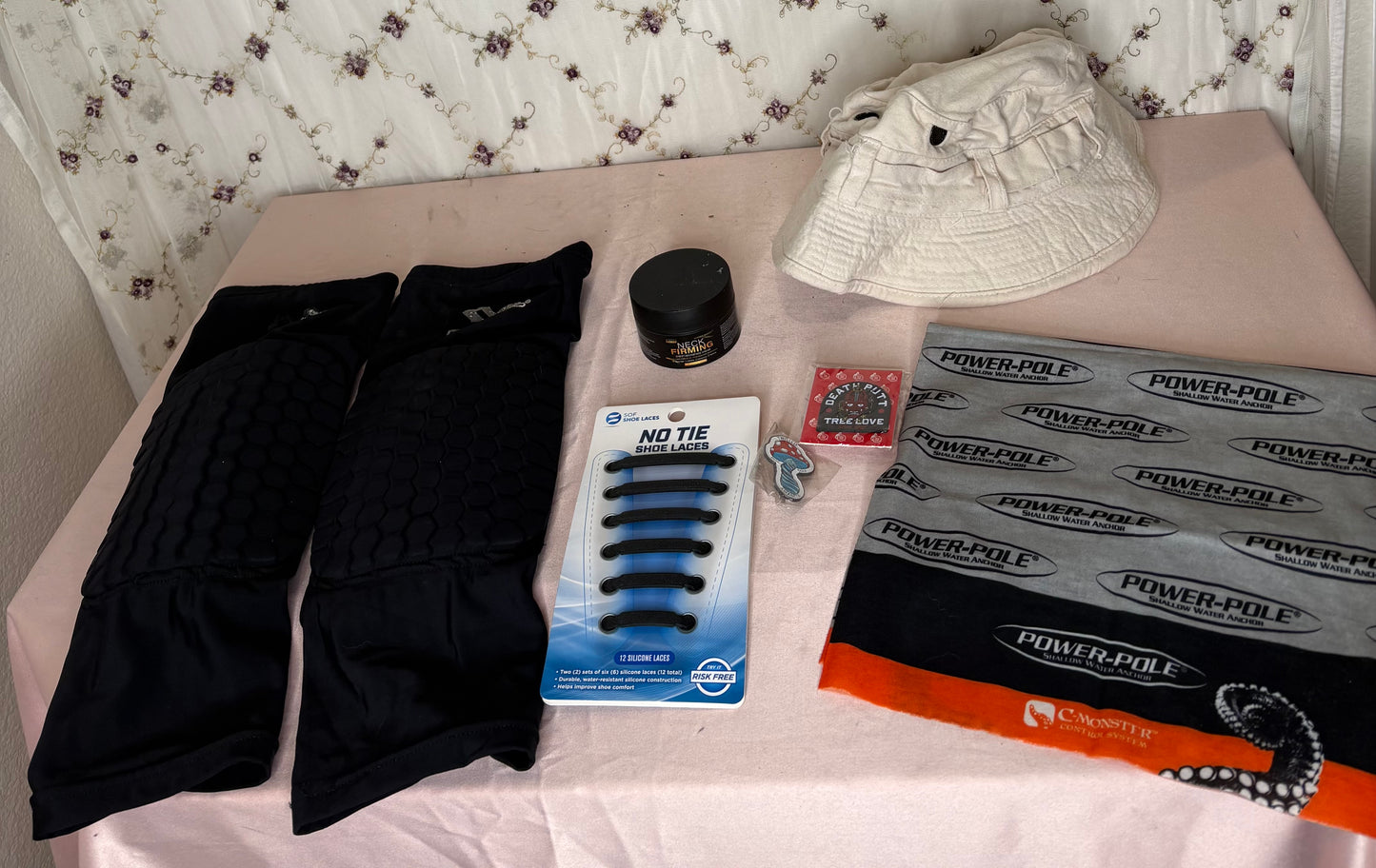 Leg sleeves $3, shoelaces, neck firming cream $2 each, $.50 each all others